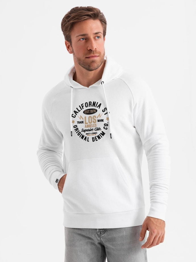 Men's printed kangaroo sweatshirt - white V1 OM-SSPS-0151