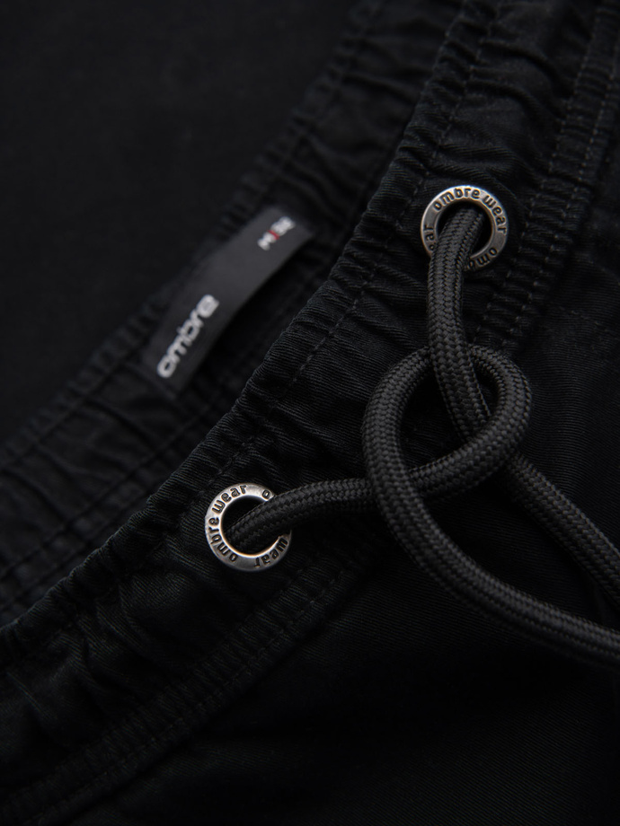 Męskie spodenki bawełniane cargo z elastycznym pasem – czarne V4 OM-SRCG-0190