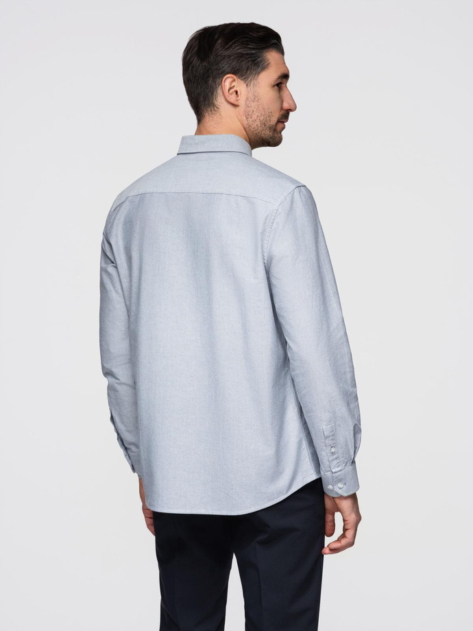 Elegant men's oxford shirt with embroidery - light grey V2 OM-SHOS-0172