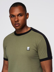 Men's T-shirt with contrasting stripes - olive V4 OM-TSCT-0115