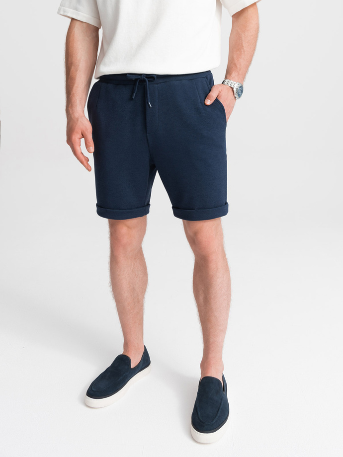 Men's knit shorts with elastic waistband - navy blue V1 OM-SRCS-0107