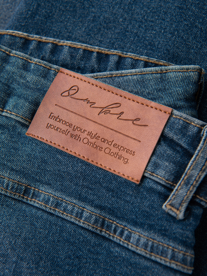 Męskie spodnie jeansowe REGULAR FIT z przetarciami - ciemnoniebieskie V2 OM-PADP-0254