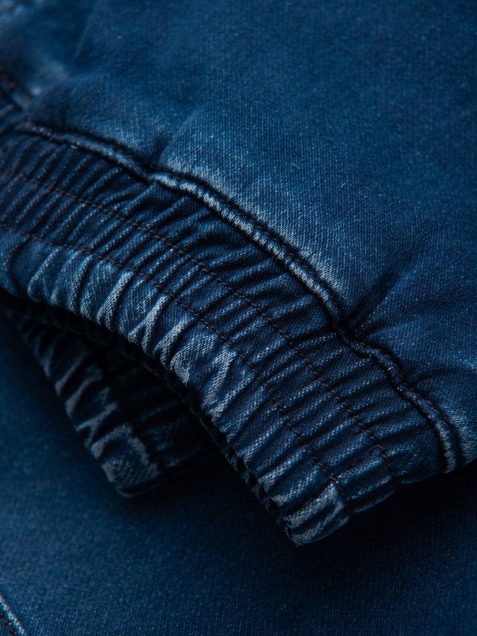 Men's denim jogger pants with drawstring waist - dark blue V3 OM-PADJ-0242