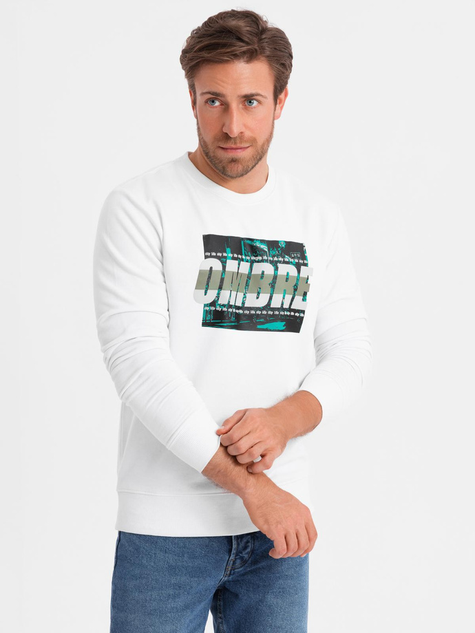 Men's printed sweatshirt worn over the head - white V1 OM-SSPS-0156
