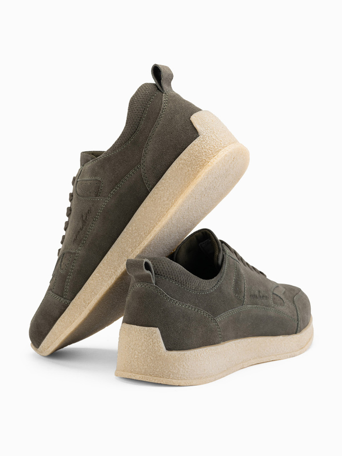 Lightweight suede men's sports style sneakers - olive V1 OM-FOSL-0205