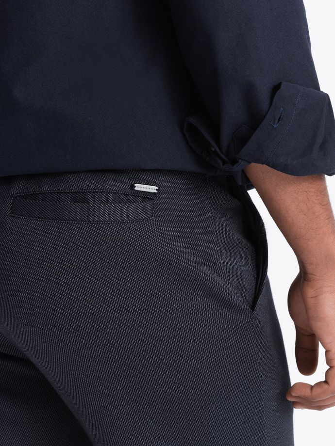 CARROT men's pants in structured two-tone knit - navy blue V1 OM-PACP-0168