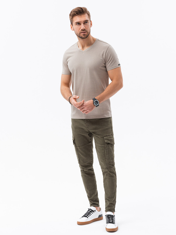 Classic BASIC men's T-shirt with a serape neckline - beige V21 S1369