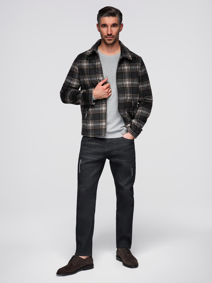 Spodnie męskie jeansowe z przetarciami REGULAR FIT - czarne V2 OM-PADP-0241