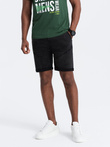 Turn-up men's denim short shorts with stitching - black V2 OM-SRDS-0101