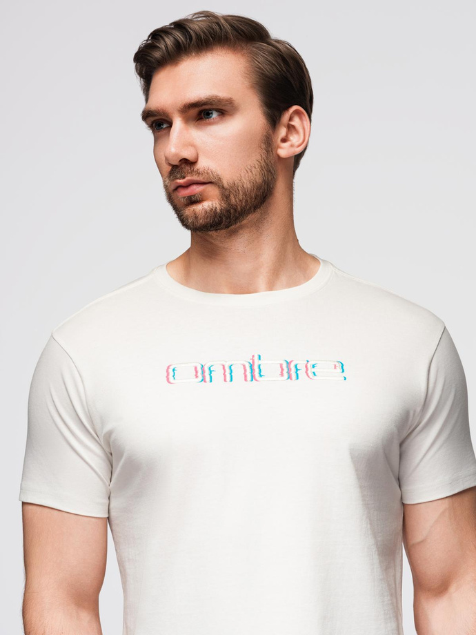Men's T-shirt with embroidery on chest - white V2 OM-TSPT-0248