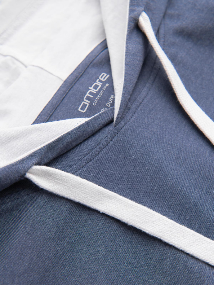 Męski t-shirt bawełniany z kapturem – ciemnoniebieski melanż V12 OM-TSCT-0256