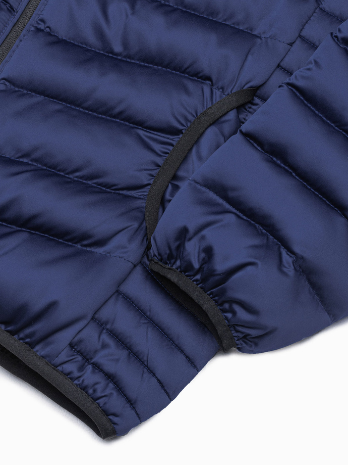 Men's quilted jacket with satin finish - dark blue V11 OM-JALP-0121