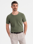 Men's knitted t-shirt with fine texture - olive V5 OM-TSCT-0244