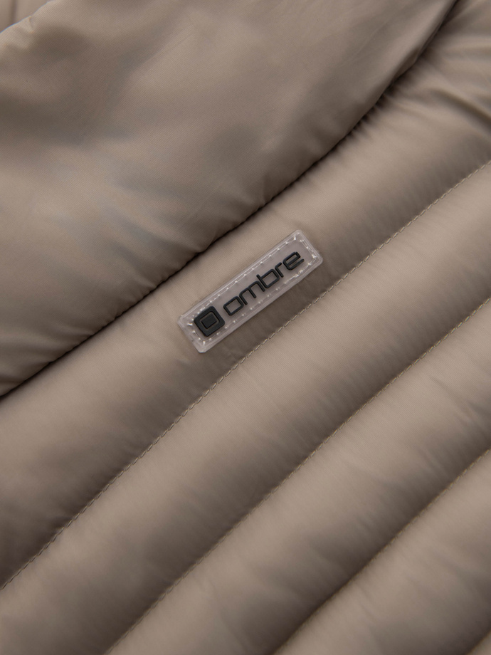 Men's quilted jacket with two fasteners - dark beige V4 OM-JALP-0231