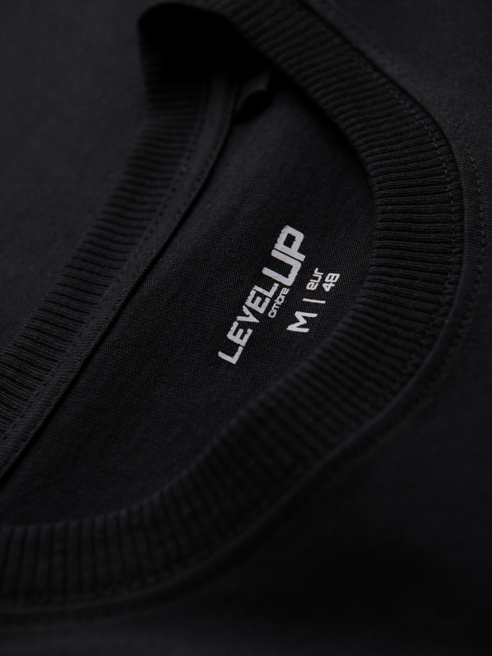 Bawełniany męski t-shirt z nadrukiem na kieszonce – czarny V1 OM-TSPT-0154