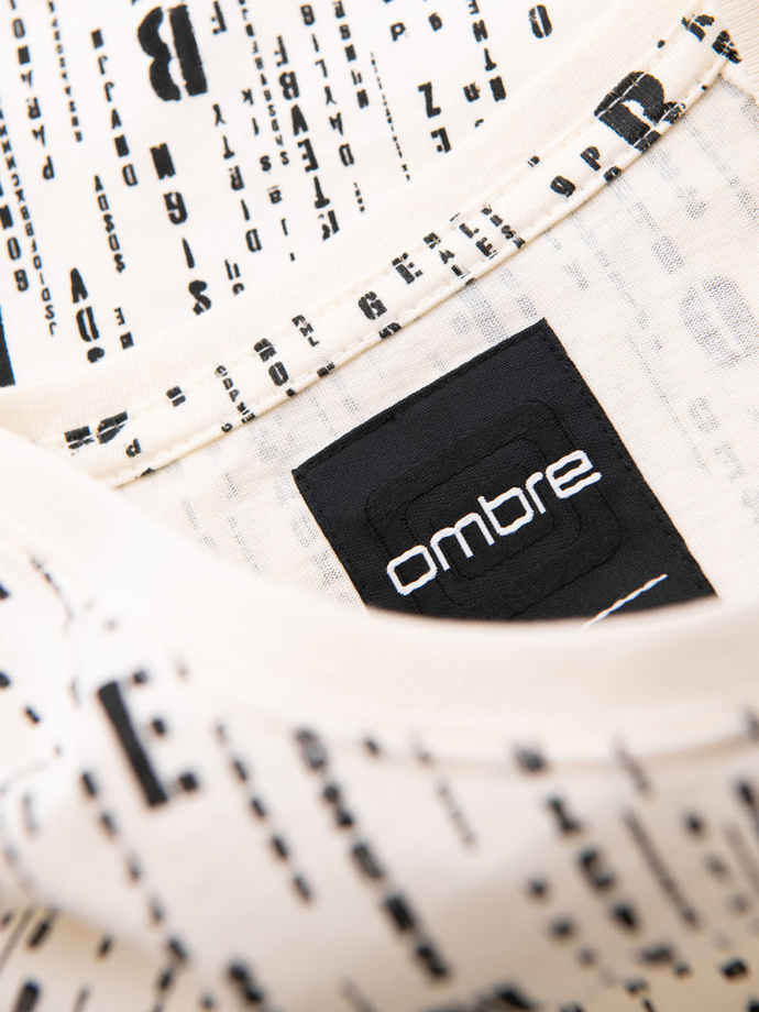 Printed cotton T-shirt with round neckline - cream V1 OM-TSFP-0225