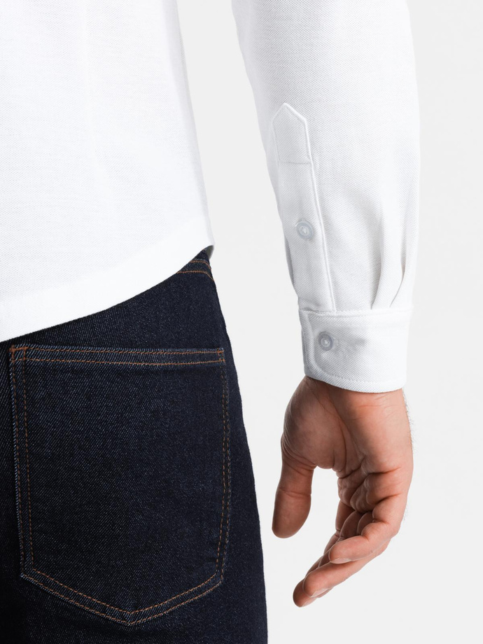 Men's knitted SLIM FIT long sleeve shirt - white V1 OM-SHCS-0177