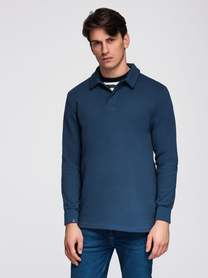 Men's structured knit polo collar sweatshirt - dark blue V5 OM-SSNZ-0149