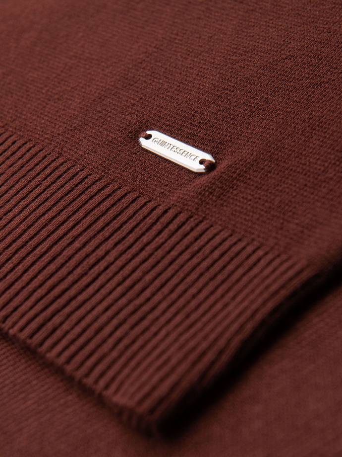 Men's classic knitted shirt with ribbed cuffs - warm brown V4 OM-TSCT-0252