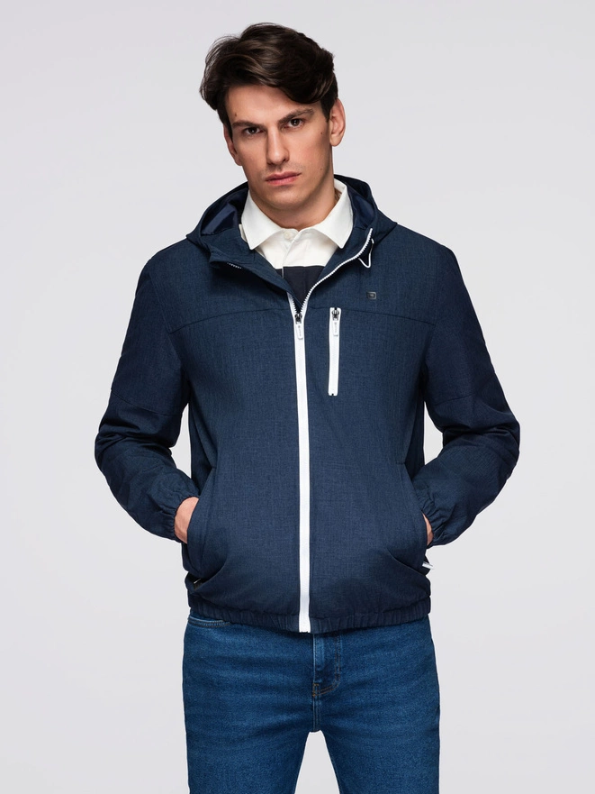 Men's lightweight sports jacket with fleece lining - navy blue V2 OM-JANP-0136