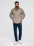 Men's quilted jacket with two fasteners - dark beige V4 OM-JALP-0231