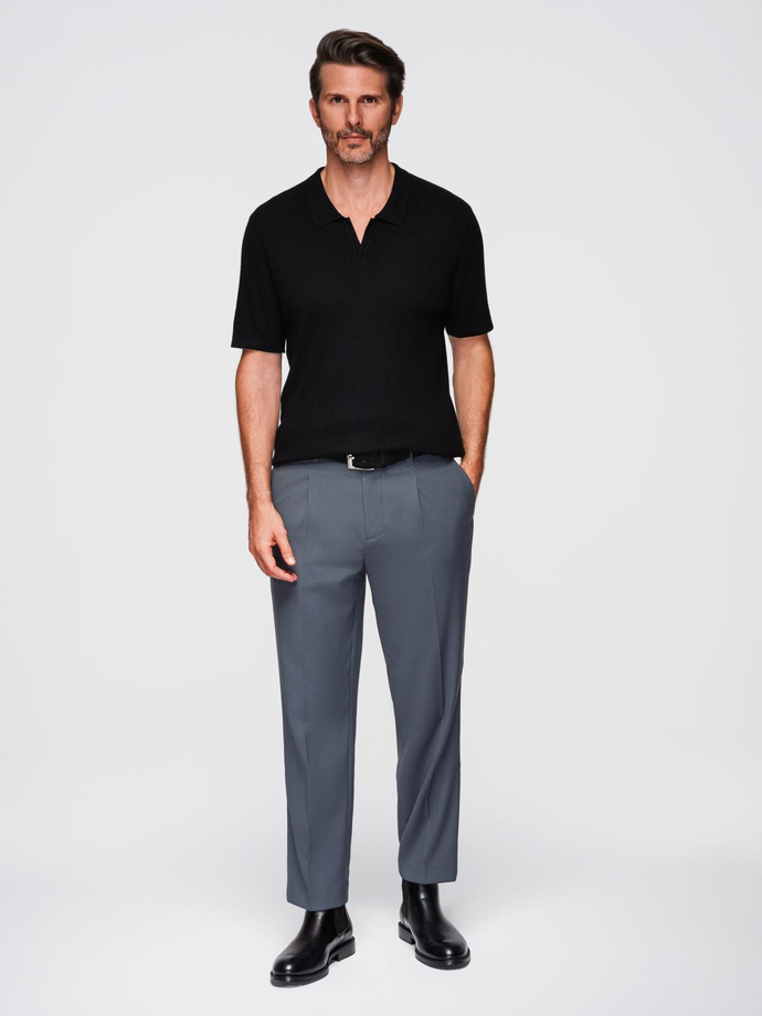 Men's buttonless polo shirt with open collar - black V2 OM-POSS-0160