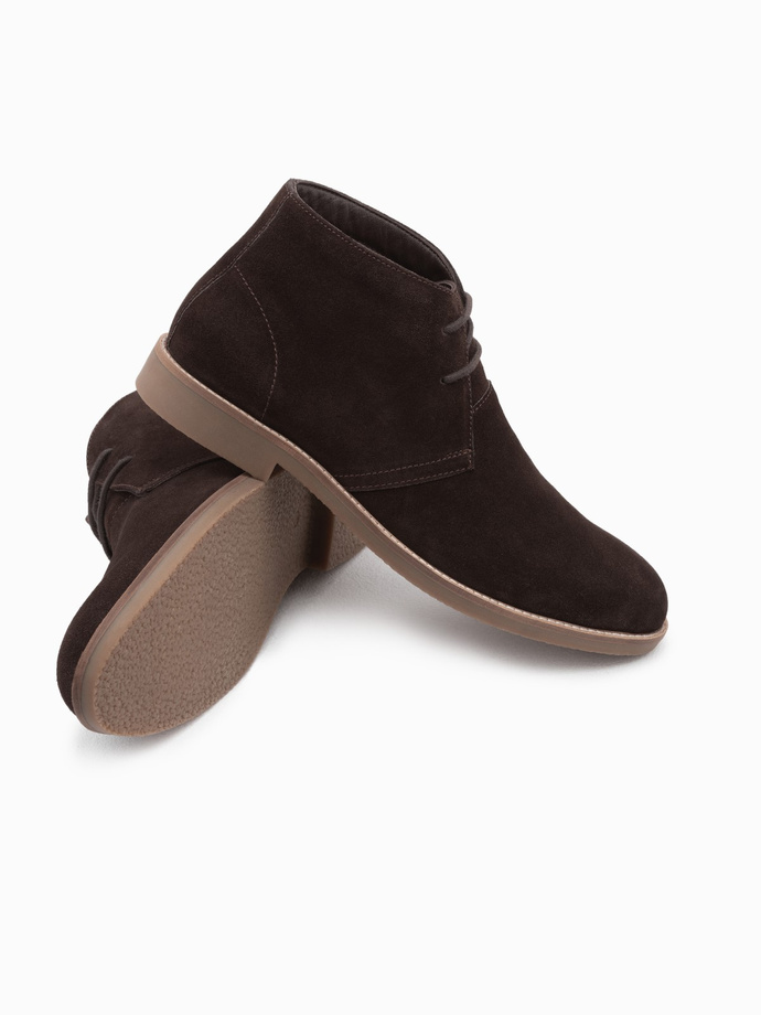 Men's leather tied ankle boots - dark brown V1 OM-FOCS-0136