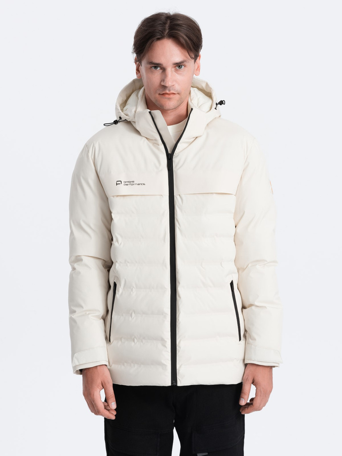 Men's winter jacket with detachable hood - cream V2 OM-JAHP-0150