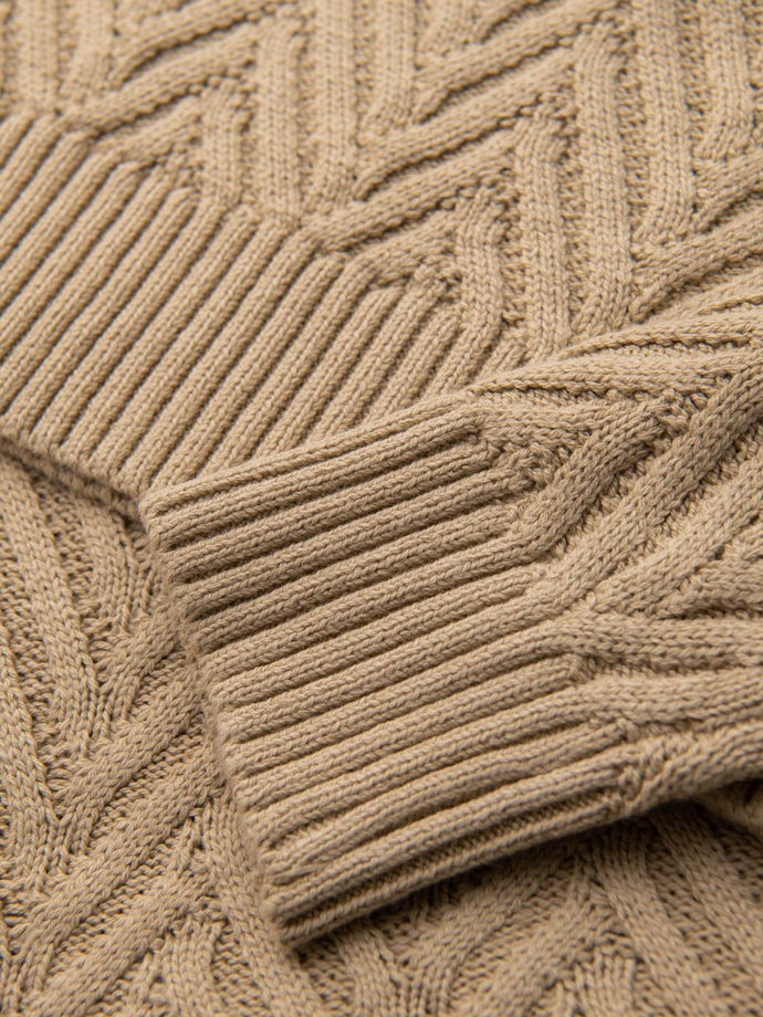 Sweter męski z dzianiny o zygzakowym splocie – piaskowy V1 OM-SWSW-0147
