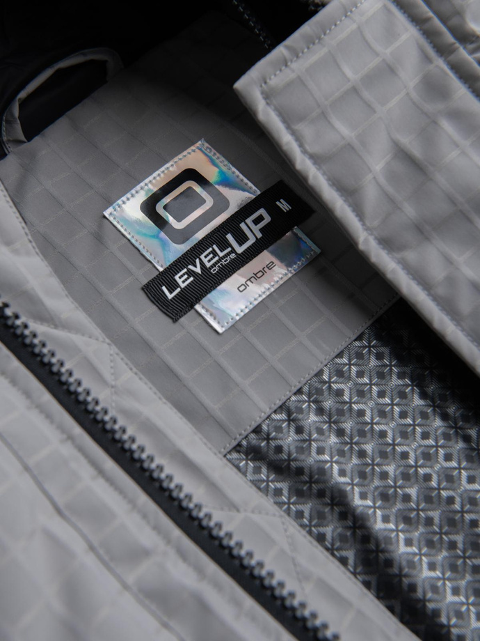 Długa męska kurtka parka ze strukturalnej tkaniny – szara V2 OM-JALJ-0201