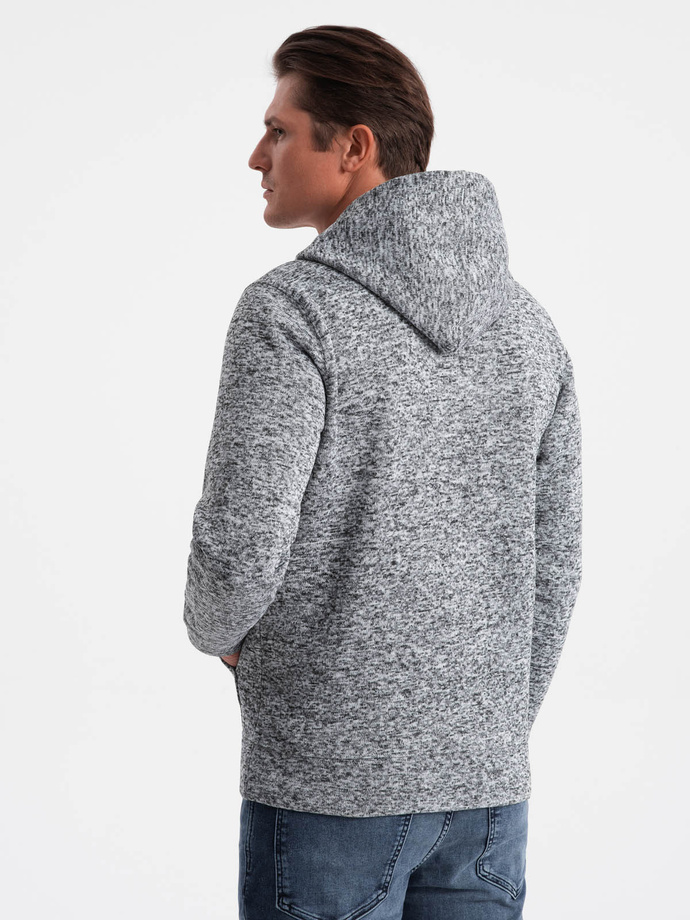 Men's non-stretch kangaroo hooded sweatshirt - grey melange V1 OM-SSNZ-0147