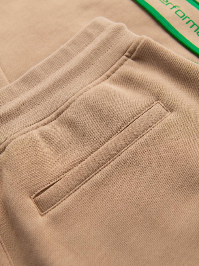 Sportowe spodnie męskie jogger z lampasami – brązowe V1 OM-PASK-0284