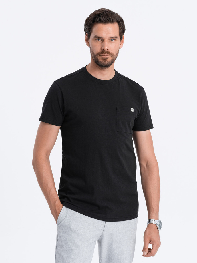 Men's knitted T-shirt with patch pocket - black V5 S1621