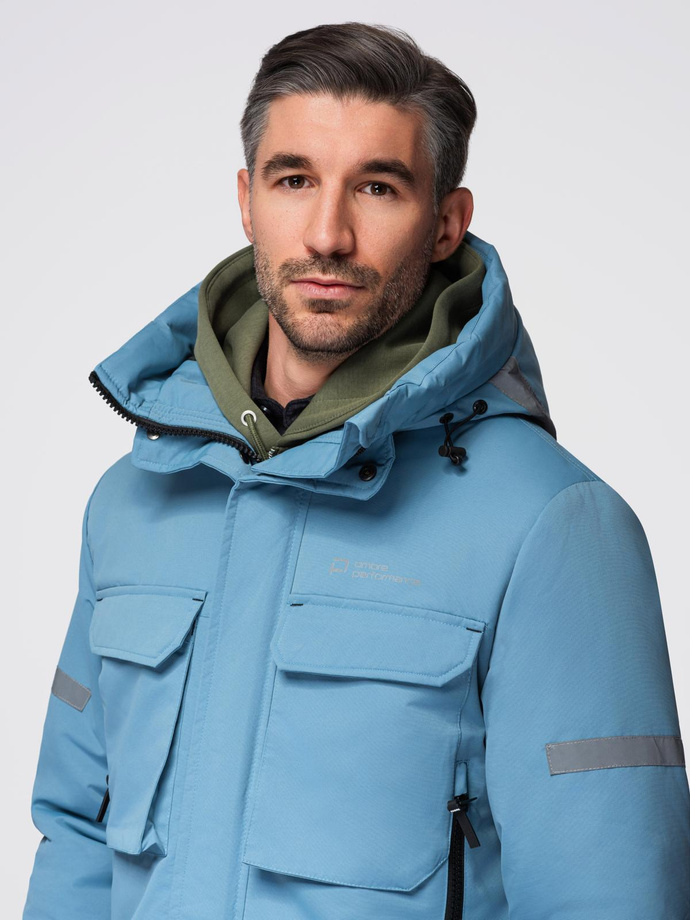 Insulated long men's jacket with reflective elements - blue V4 OM-JALJ-0169