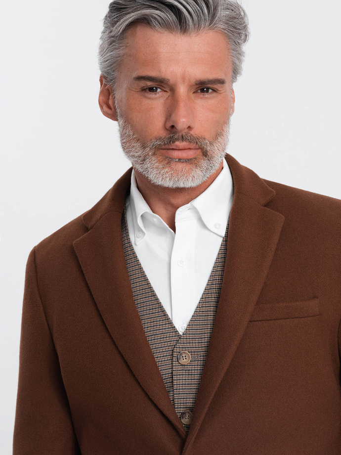 Marynarka męska casual z ozdobnymi guzikami na mankietach - czekoladowy brąz V1 OM-BLZB-0118