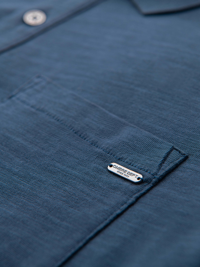 Koszulka polo klasyczna z bawełnianej dzianiny – ciemnoniebieska V8 OM-POWS-0142