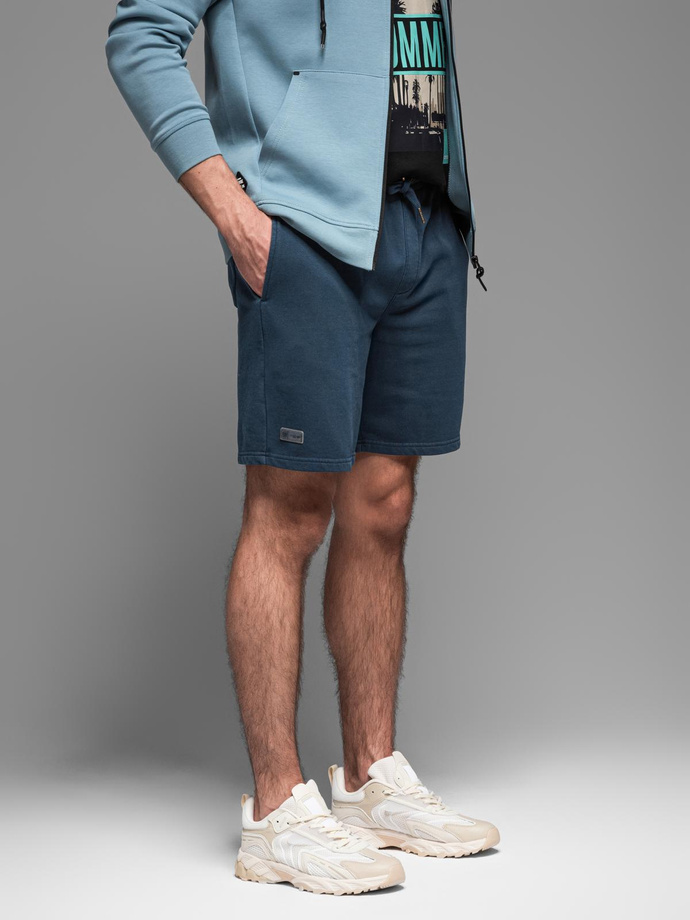 Men's RELAXED FIT short sweat shorts in athleisure style - navy blue V4 OM-SRWS-0122