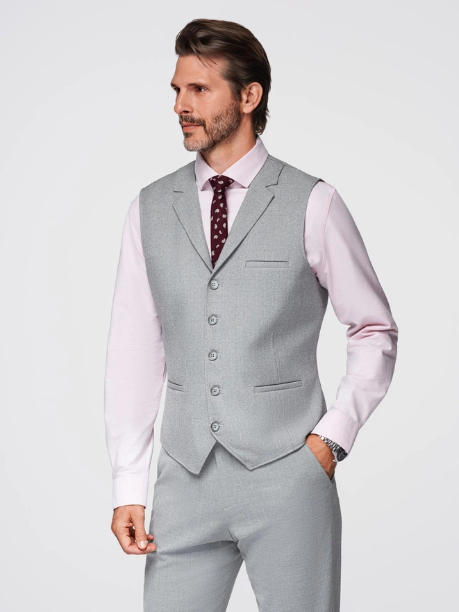Men's suit vest with collar - light grey V1 OM-BLZV-0109