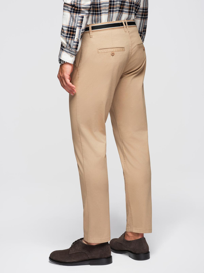 Men's chino pants with decorative waistband - sand V5 OM-PACP-0118