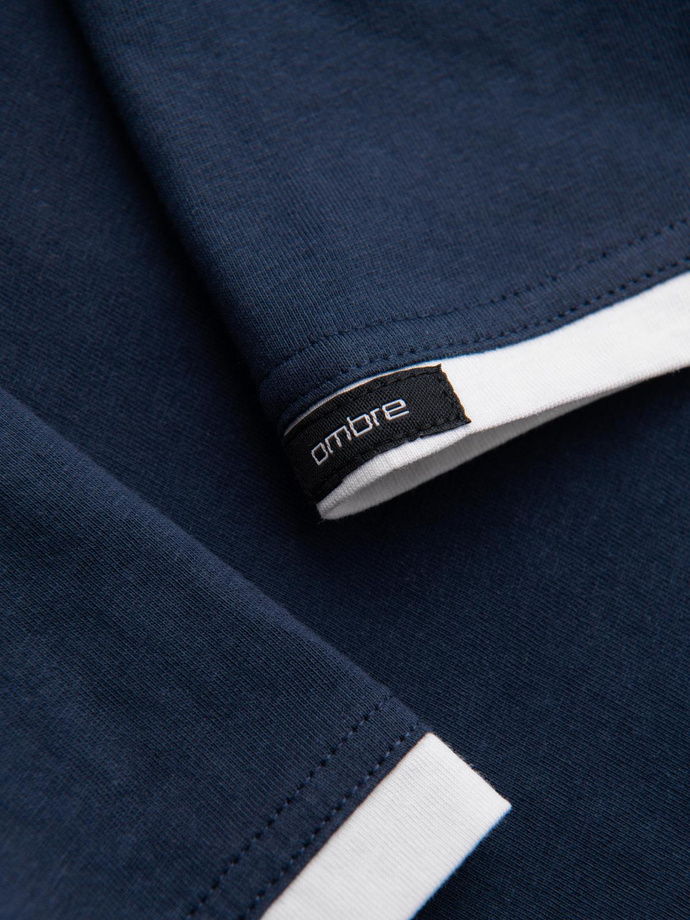 T-shirt męski bawełniany z kapturem – granatowy V4 OM-TSCT-0256