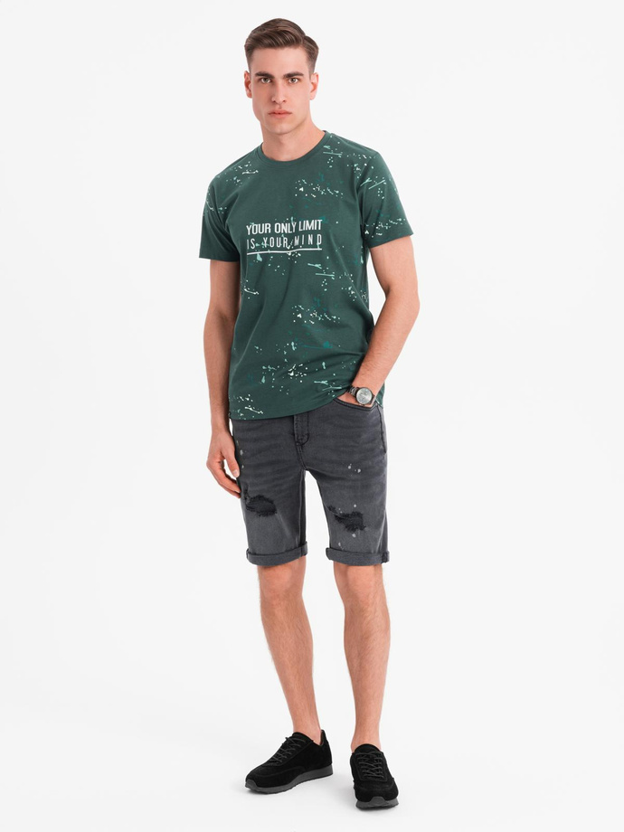 Men's short denim shorts with rubbing and rolled up leg - gray V3 OM-SRDS-0186