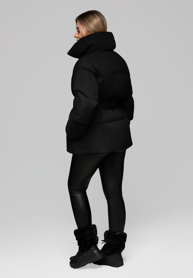 Women's quilted jacket with belt and collar OW-JAHP-0106 v1 - black