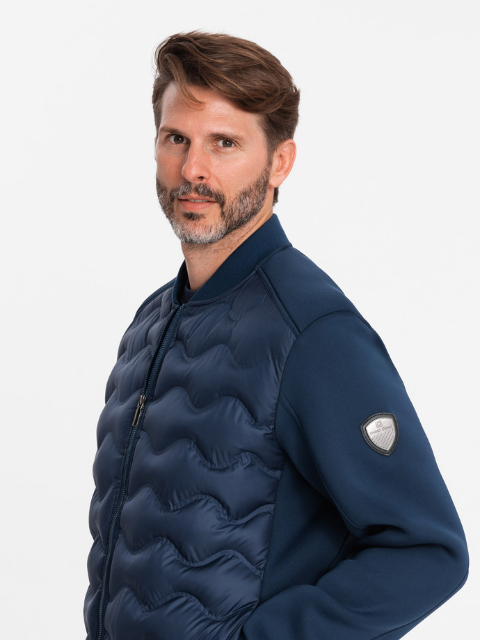 Men's quilted bomber jacket - navy blue V2 OM-JALP-0141