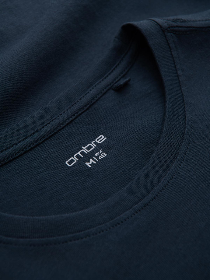 Men's cotton t-shirt with college style print - navy blue V3 OM-TSPT-0137