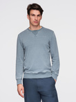 Washed men's sweatshirt with decorative stitching at the neckline - light blue V3 OM-SSDS-0131