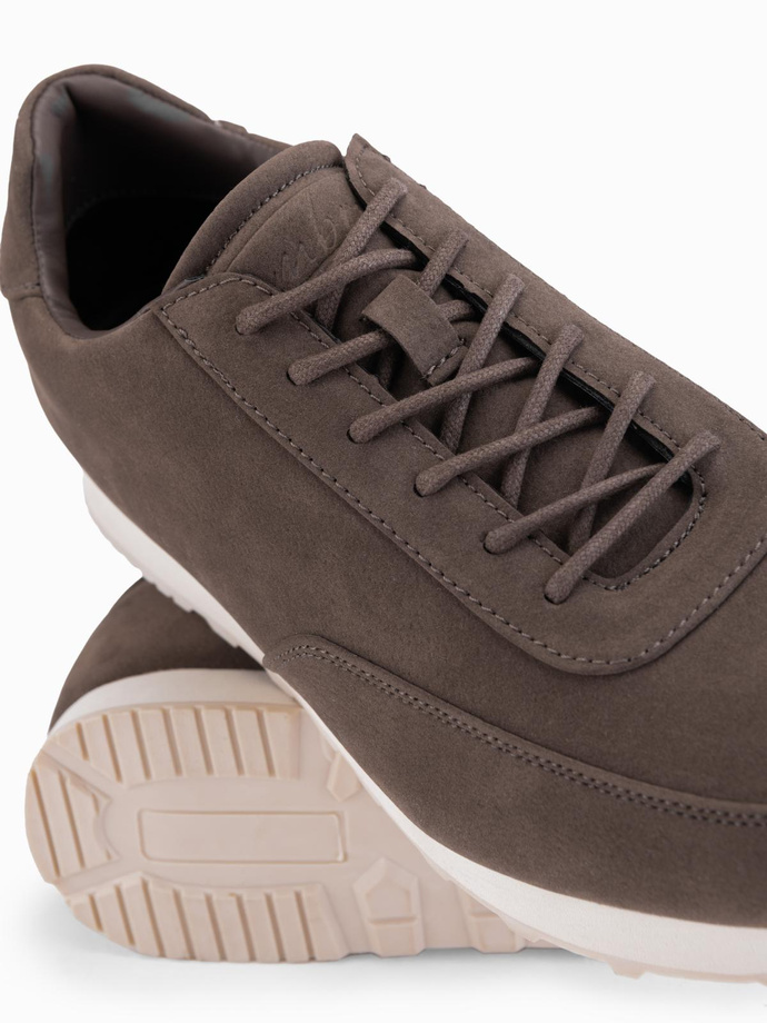 Men's eco leather sports sneaker shoes with suede finish - dark brown V2 OM-FOCS-0161
