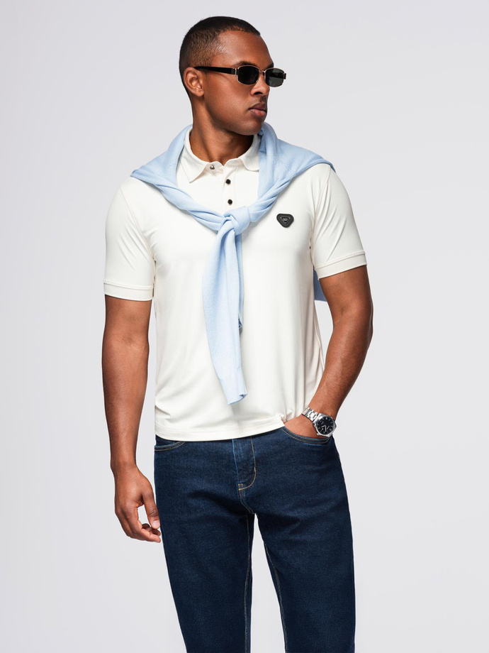 Men's stylish stretch fabric polo shirt - cream V2 OM-POSS-0150