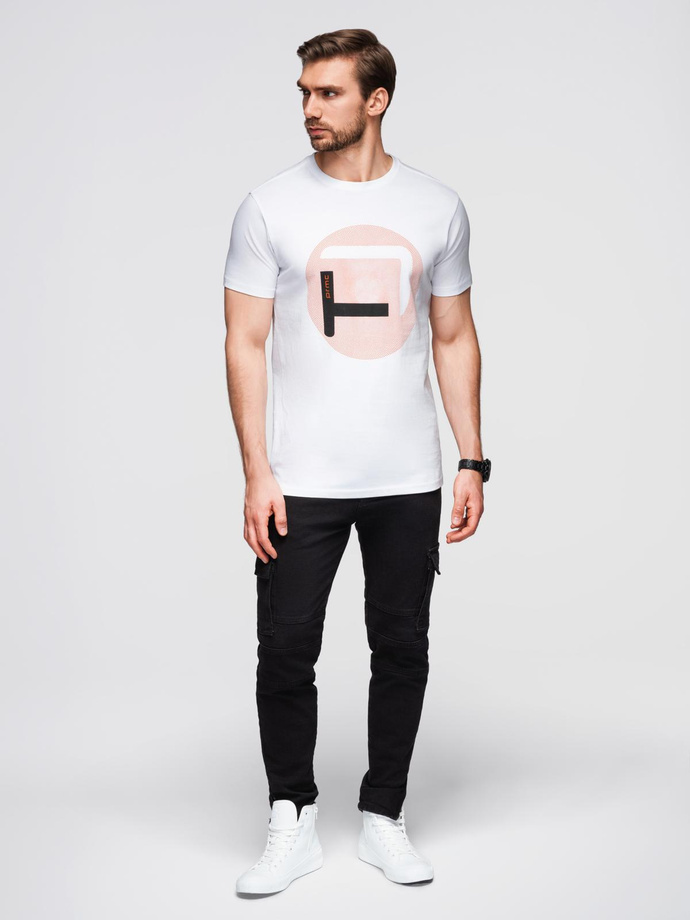 Men's t-shirt with large print - white V1 OM-TSPT-0245