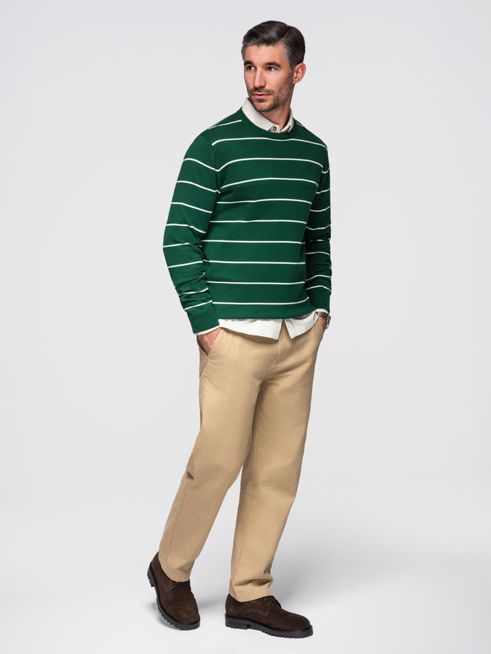 Men's casual sweater with horizontal stripes - green V4 OM-SWSW-0143