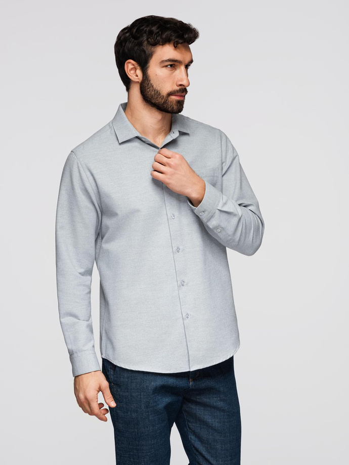Men's classic regular fit shirt - grey melange V2 K694